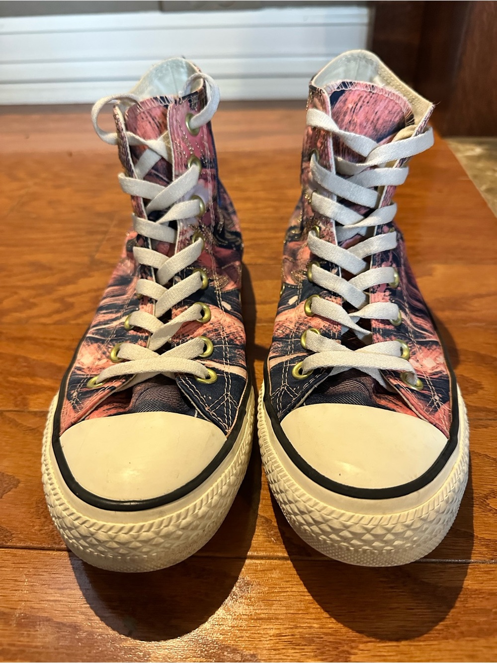 Converse All Star Hi Embroidered Satin Pink Navy Sneakers Women’s 9 - Picture 2 of 8